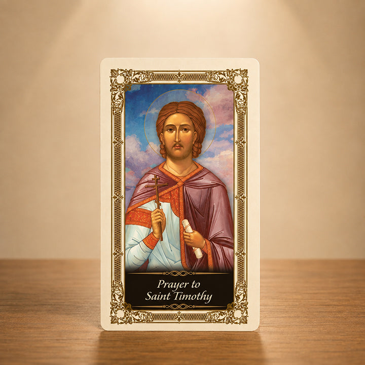 Saint Timothy Prayer Card with sacred artwork of St. Timothy