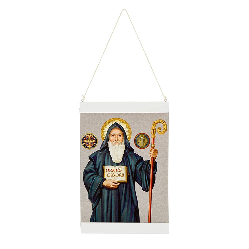 Saint Benedict Canvas Wall Hang - Gray Background