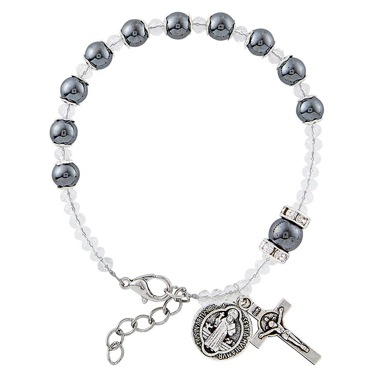 Saint Benedict Rosary Bracelet - Hematite