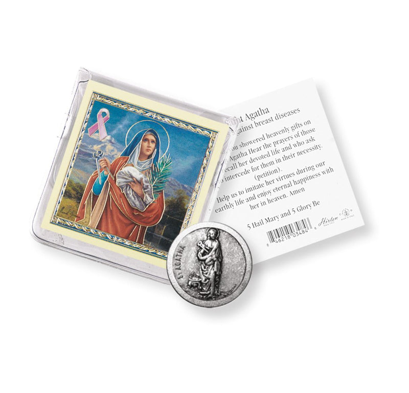Saint Agatha for Breast Cancer Pocket Coin with a Holy Card in a Clear Pouch