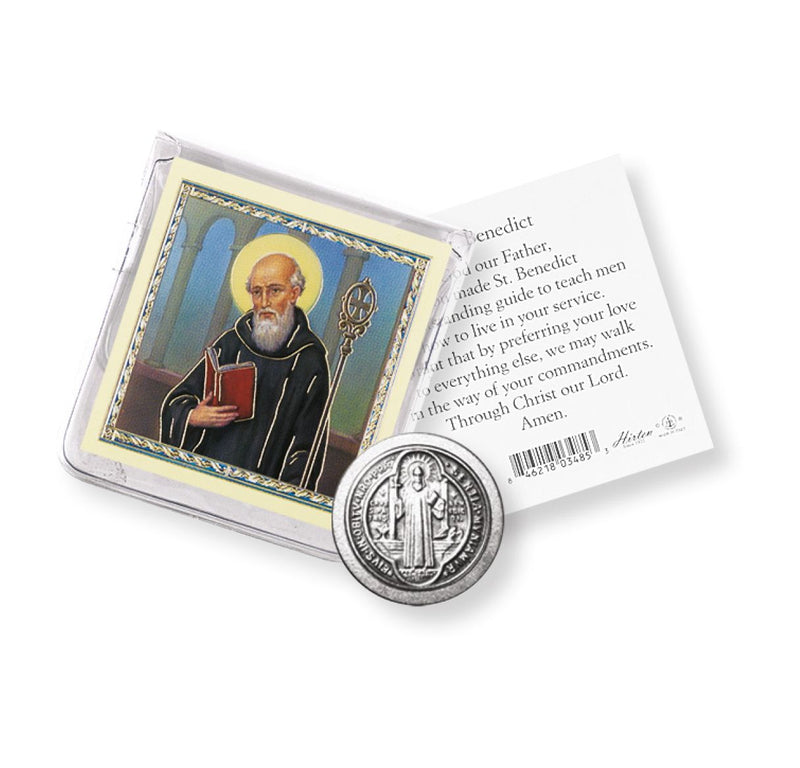 Saint Benedict For Protection from Evil Pocket Coin with a Holy Card in a Clear Pouch
