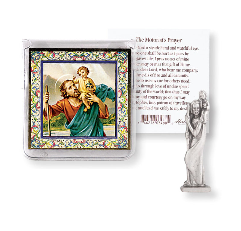 Saint Christopher Pocket Statue with Holy Card in a Clear Pouch