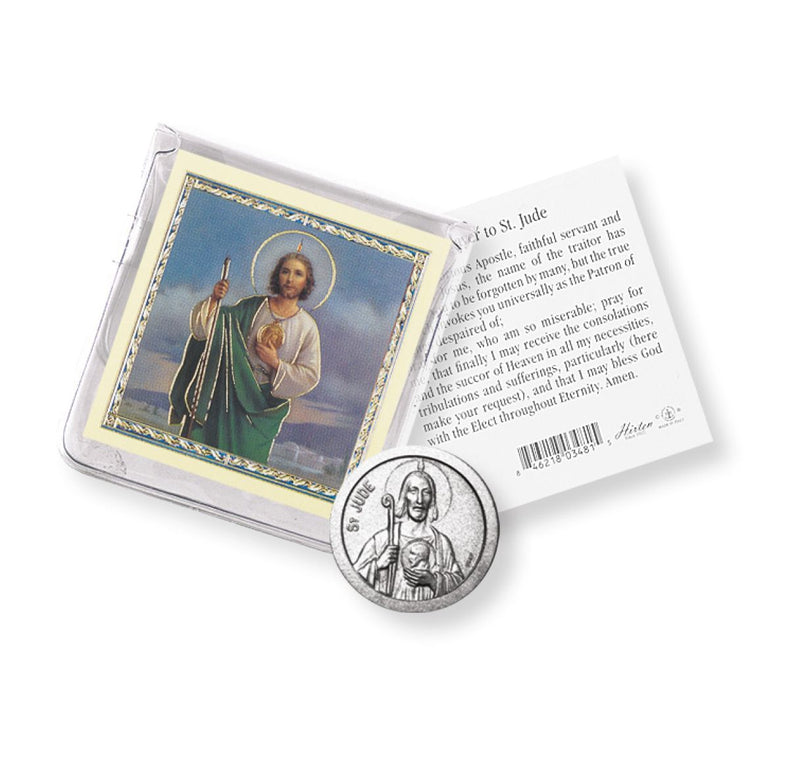 Saint Jude for Desperate Cases Pocket Coin with a Holy Card in a Clear Pouch