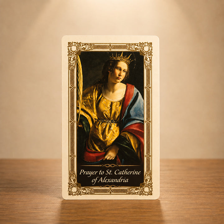 St. Catherine of Alexandria Prayer Card with sacred artwork of the virgin martyr
