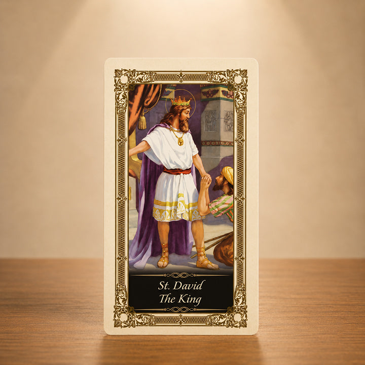 St. David the King Prayer Card with biblical King David sacred artwork