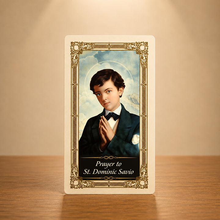 St. Dominic Savio Prayer Card with young saint praying