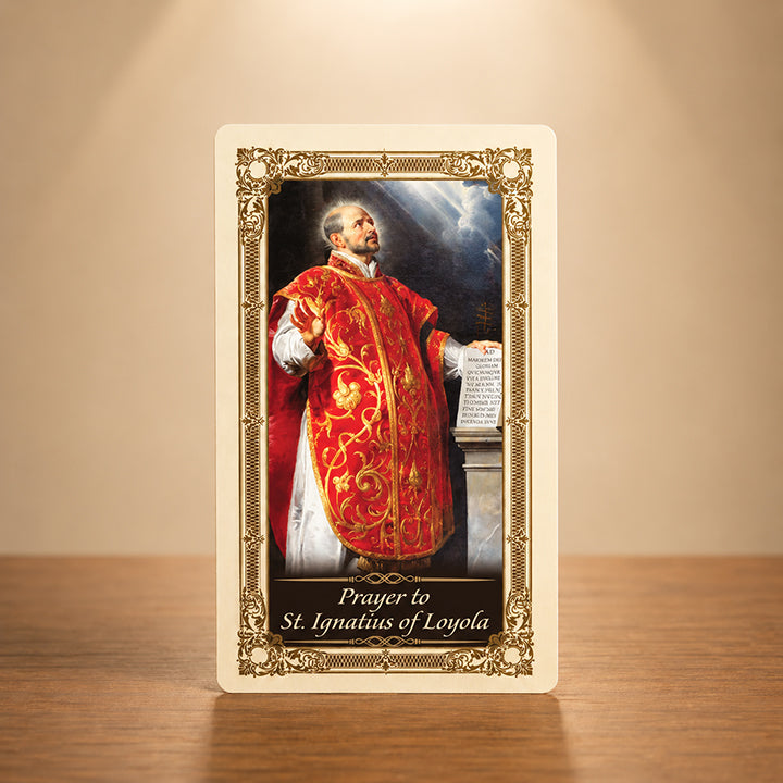 St. Ignatius of Loyola laminated Catholic prayer card with classic sacred artwork