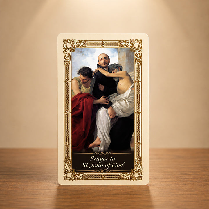 St. John of God Prayer Card with Catholic devotional artwork and gold colour accents