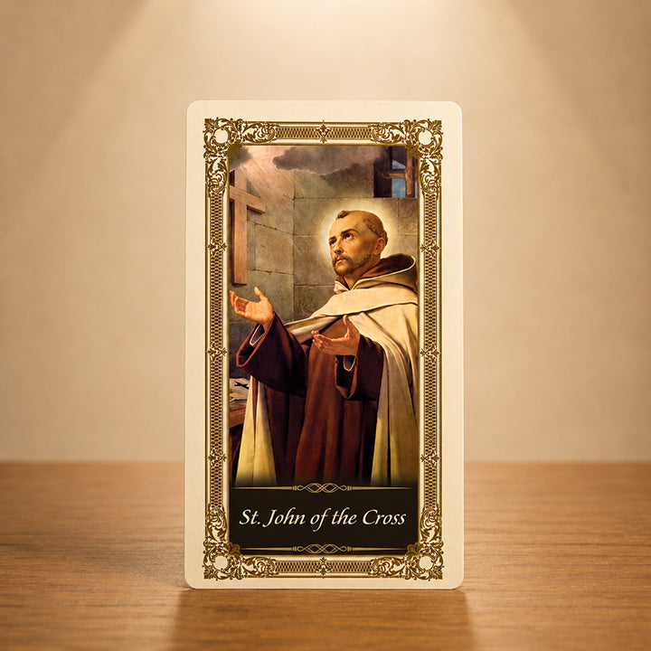 St. John of the Cross laminated Catholic prayer card with traditional Carmelite artwork