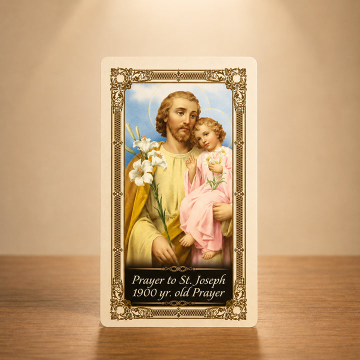 St. Joseph Prayer Card with Saint Joseph holding the Child Jesus