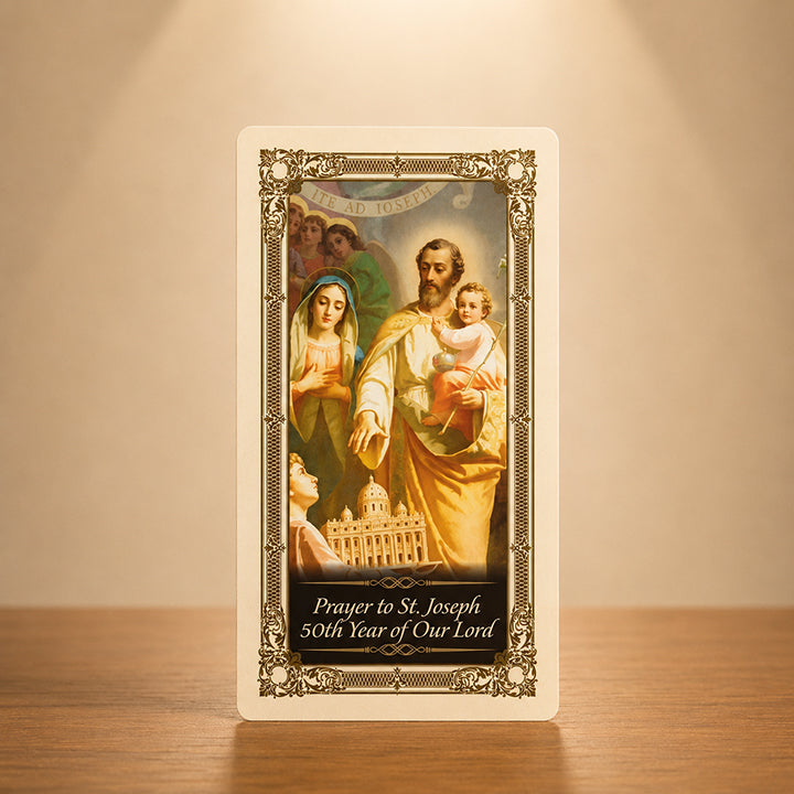 St. Joseph 50th Year of Our Lord prayer card with Catholic saint artwork and traditional prayer