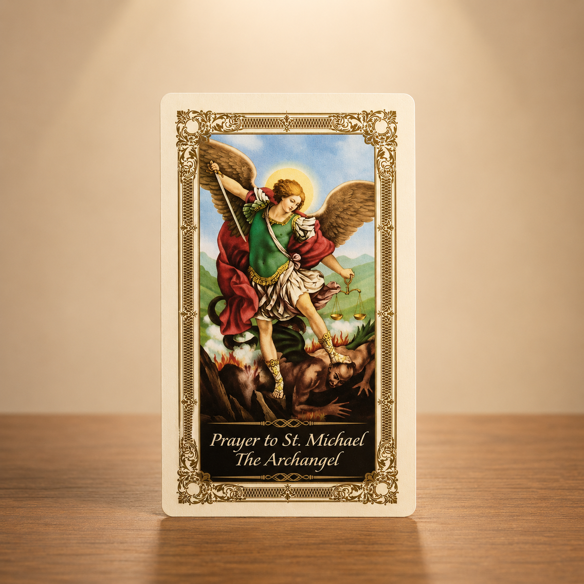 St. Michael the Archangel laminated Catholic prayer card with protection prayer
