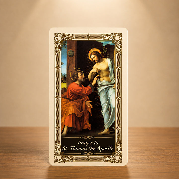 St. Thomas the Apostle Prayer Card with Thomas touching the wounds of Jesus