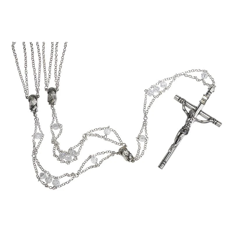Austrian crystal wedding lasso rosary with silver accents and 4-inch crucifix for Catholic wedding ceremony