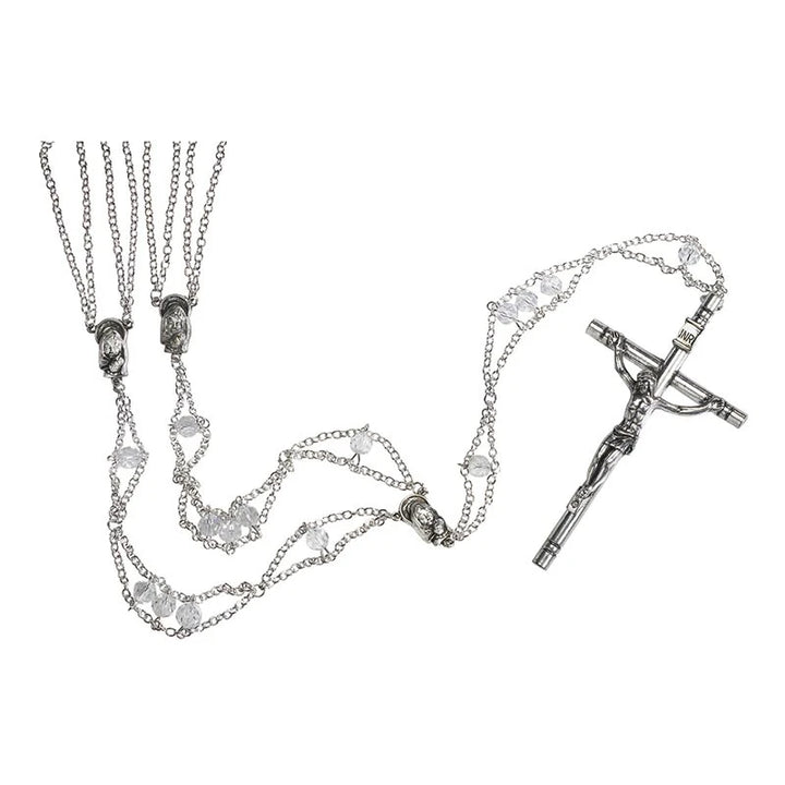 Austrian crystal wedding lasso rosary with silver accents and 4-inch crucifix for Catholic wedding ceremony