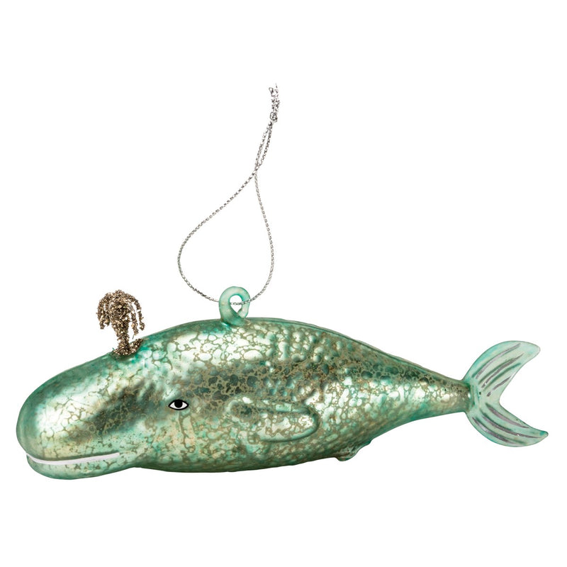 Teal Whale Glass Ornament
