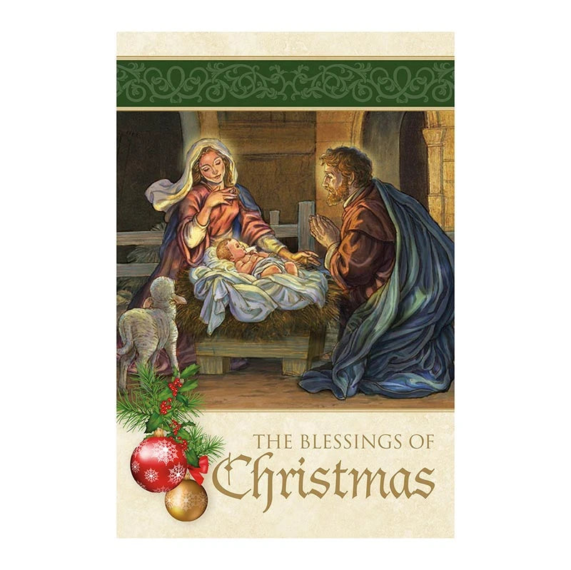 The Blessings of Christmas Greeting Card by Alfred Mainzer with classic Catholic artwork and gold foil accents.