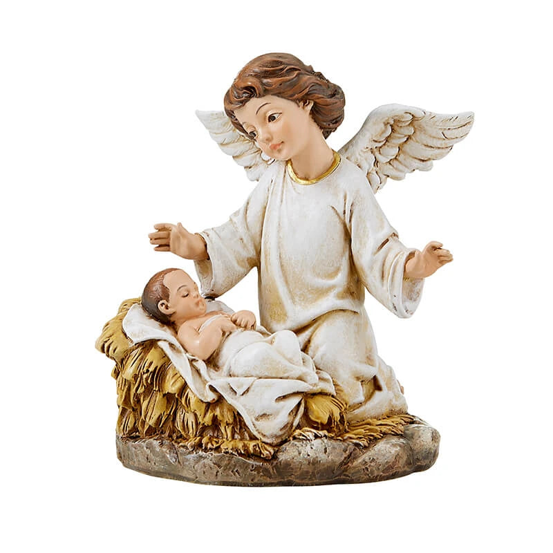 Catholic Nativity Angel Advent candle holder in resin for home prayer, Christmas décor, and seasonal reflection.