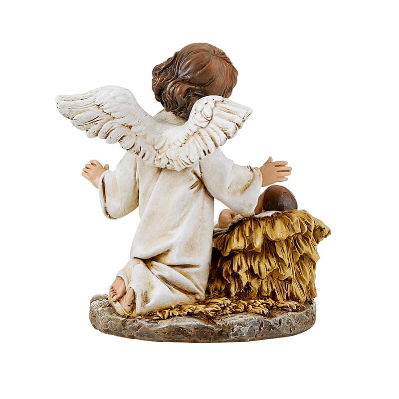 Star-shaped Advent candle holder with four candle spaces and Nativity angel centerpiece for Catholic Christmas displays.