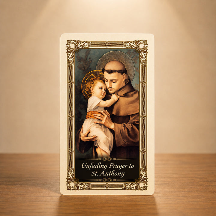 St. Anthony Prayer Card with Saint Anthony holding the Child Jesus