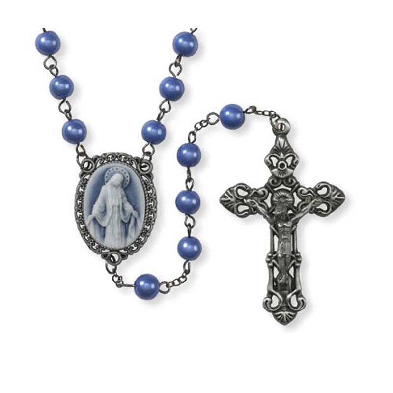 Our Lady of Grace Cameo Rosary Set (2-Pack) – Faux Pearl Blue Beads