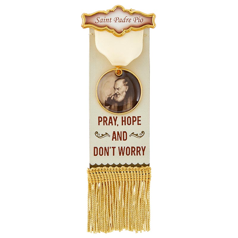 Vintage Ribbon Pin With Tassels - Saint Padre Pio