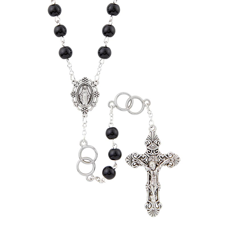 Wedding Rosary With Special Intertwining Rings - Black
