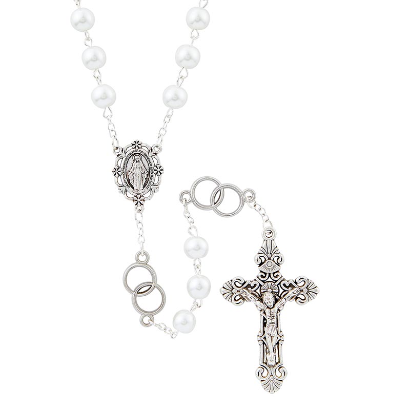 Wedding Rosary With Special Intertwining Rings - White