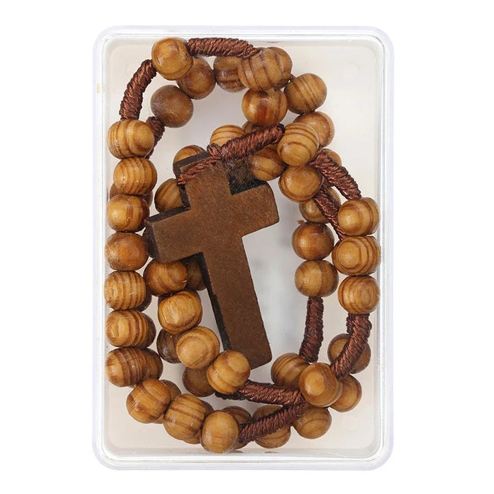 Traditional Catholic wood rosary measuring 14-3/4 inches long for prayer groups, retreats, parish programs, and religious gifts.