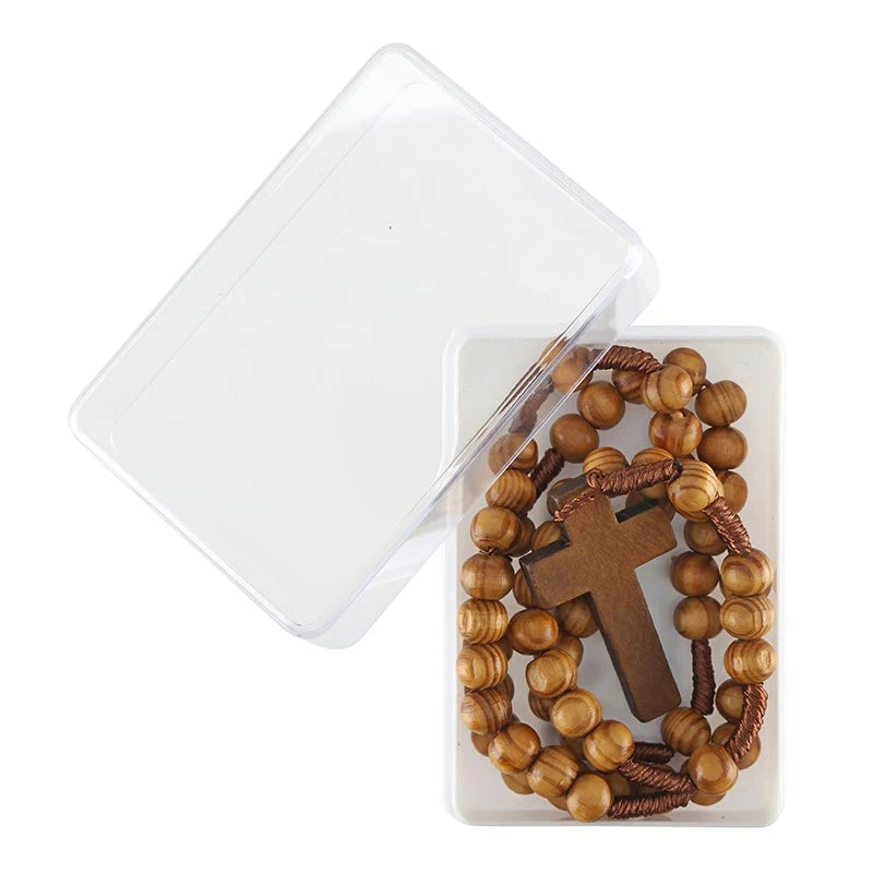 Traditional Catholic wood rosary measuring 14-3/4 inches long for prayer groups, retreats, parish programs, and religious gifts.