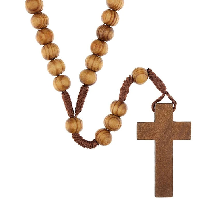 Wood Rosary with 8 mm natural wooden beads and classic crucifix for Catholic prayer and everyday devotion.
