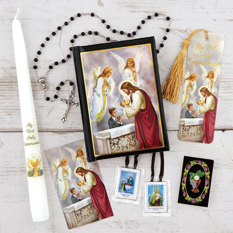 Blessed Sacrament Deluxe First Communion boxed gift set with Mass book, rosary, candle and Catholic accessories
