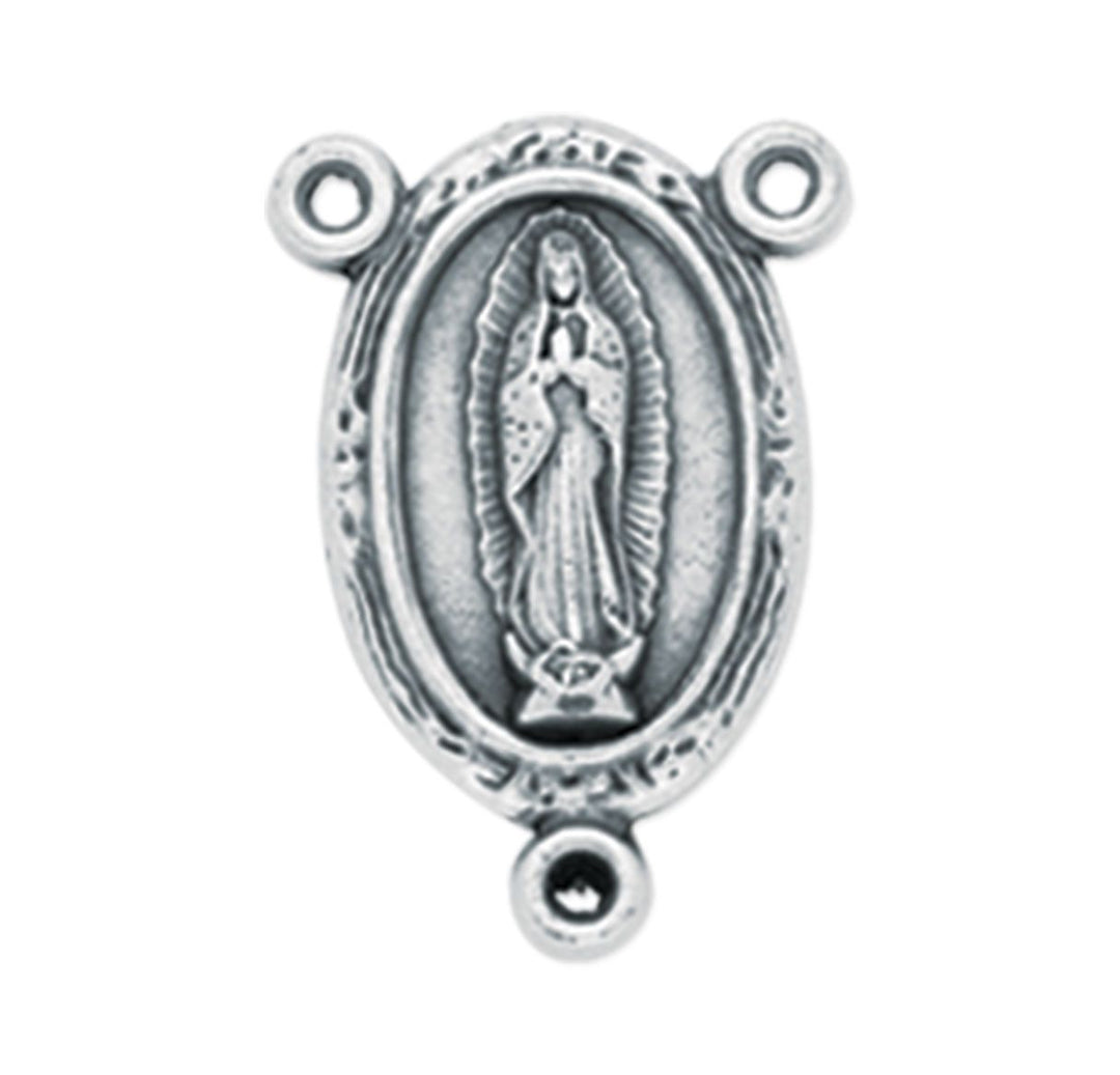 Oval Our Lady of Guadalupe Centerpiece in silver oxidized finish, size 3/4" - 19mm, made in Italy.