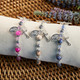 Emerald Madonna del Parto rosary bracelet with marble beads, Miraculous Medal and crucifix