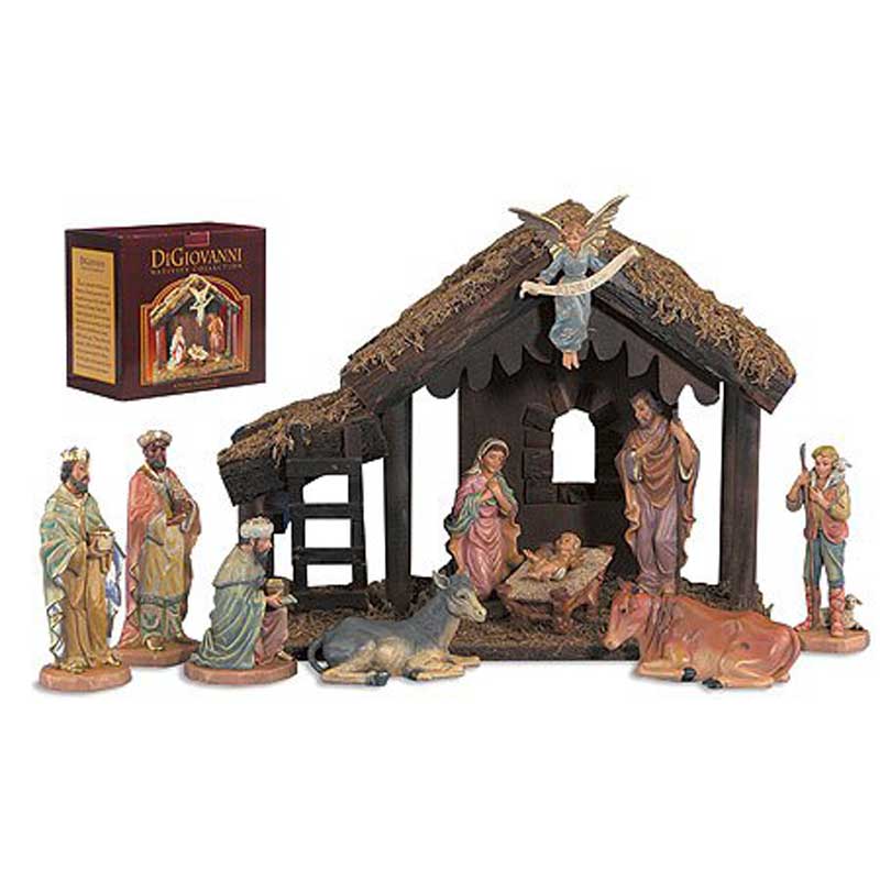 Nativity Set with Wood Stable
