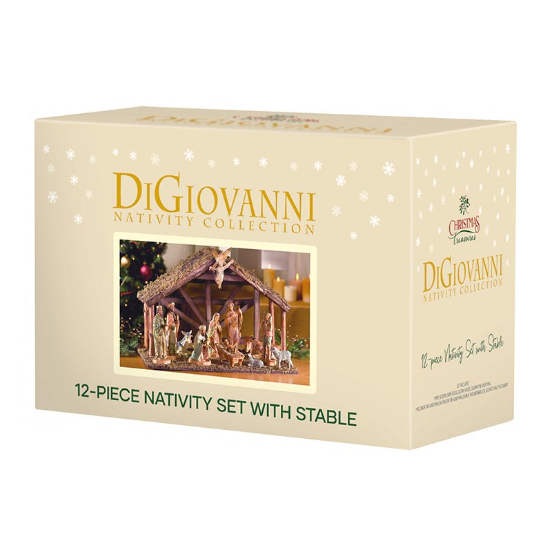 12-Pc Nativity Set with Wood Stable