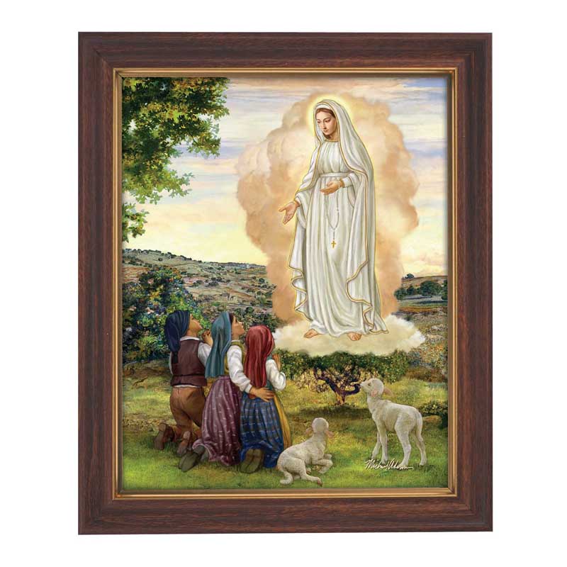 Our Lady of Fatima Woodtone Finish Framed Print