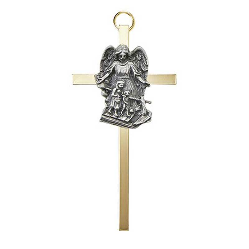 Brass Cross with Emblem - Guardian Angel