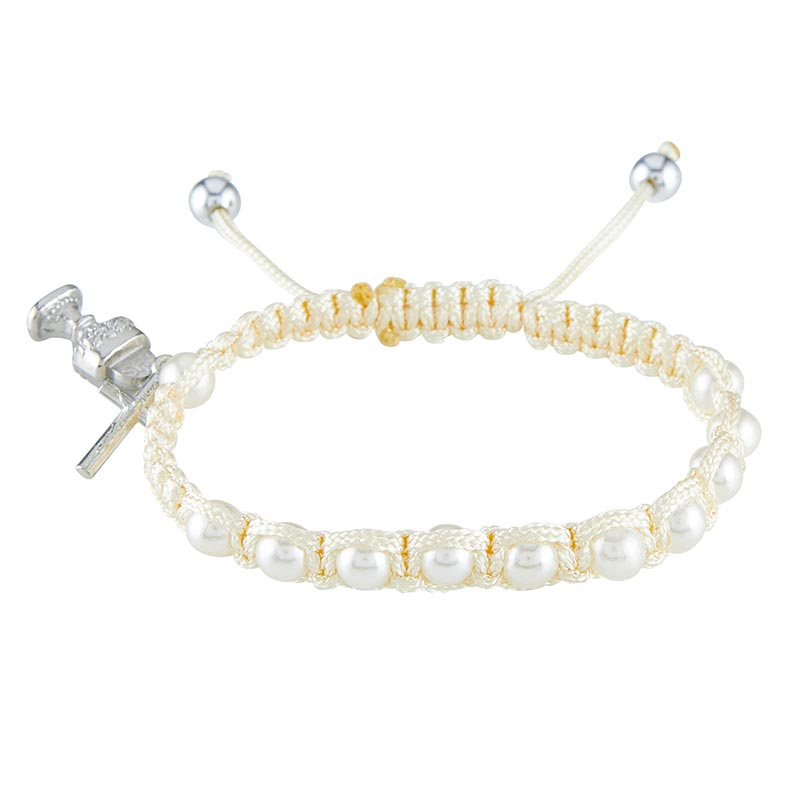 First Communion White Pearl Beaded Adjustable Bracelet