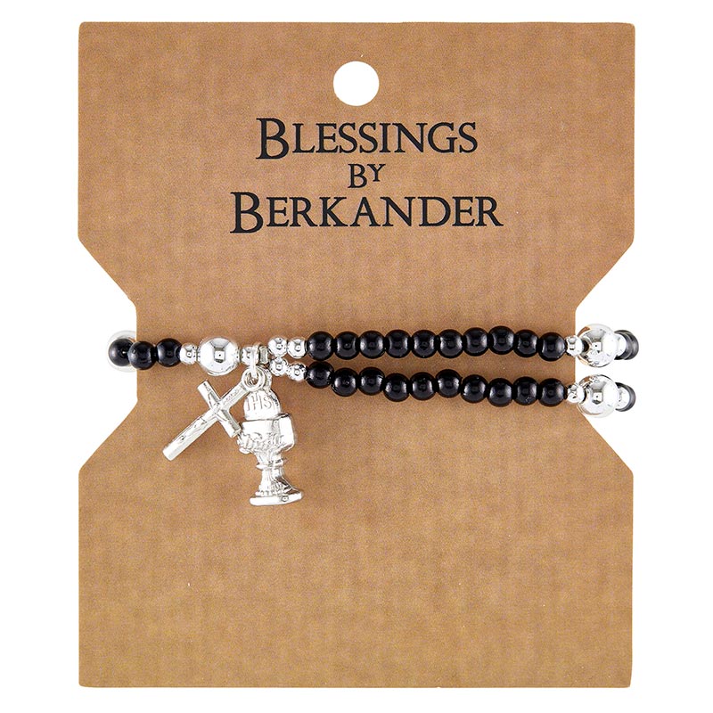 Black Mini Beaded First Communion Bracelet with Magnetic Clasp