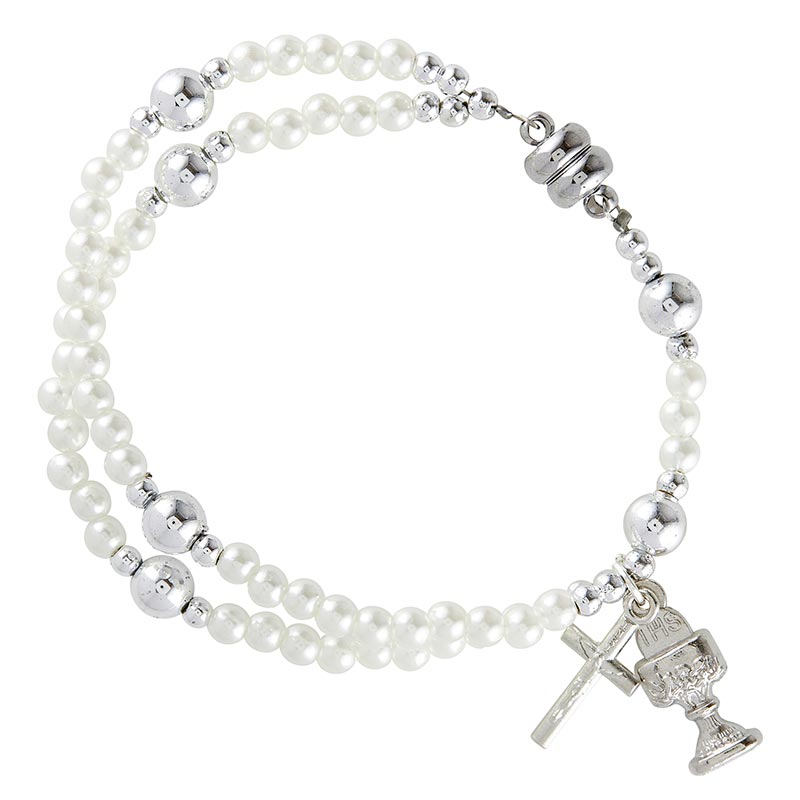 White Mini Pearl First Communion Bracelet with Magnetic Clasp