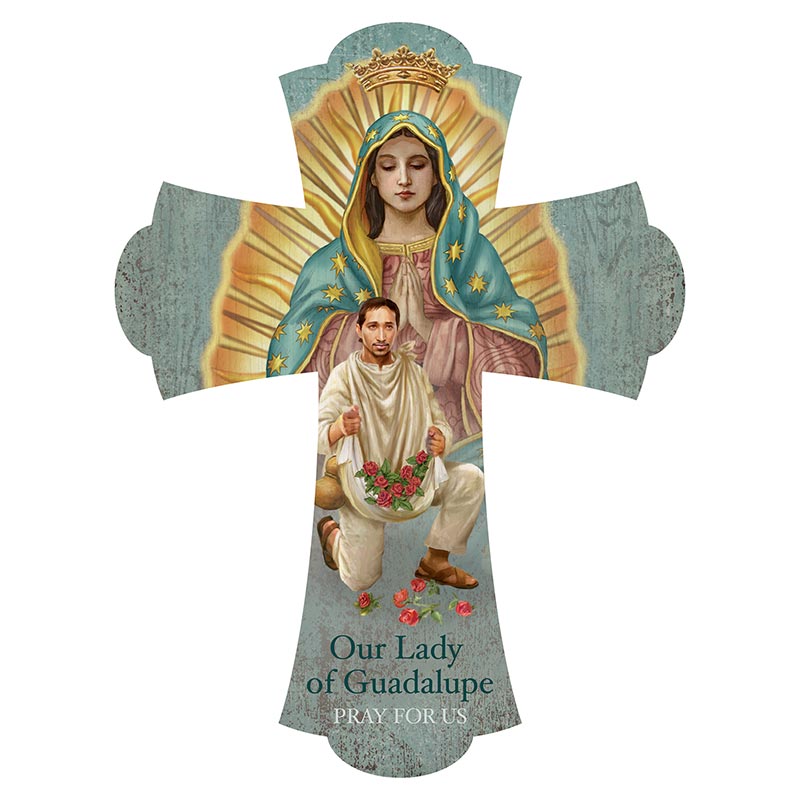 Our Lady of Guadalupe with Juan Diego 8" Wood Wall Cross