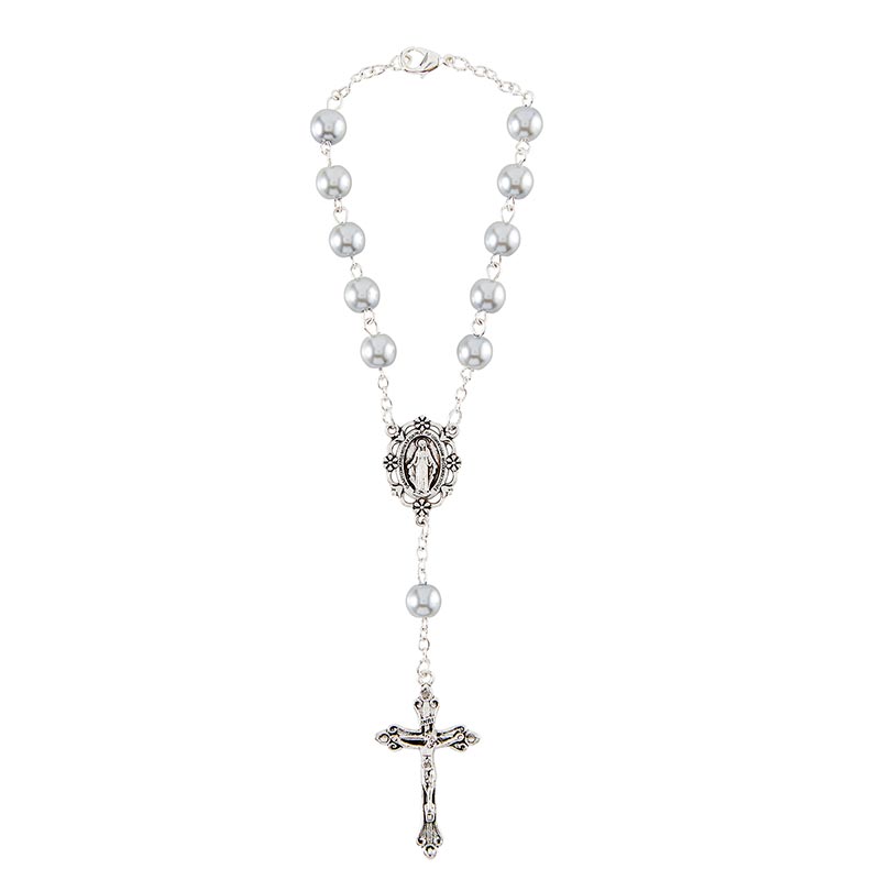 Grey Glass Pearl Auto Rosary