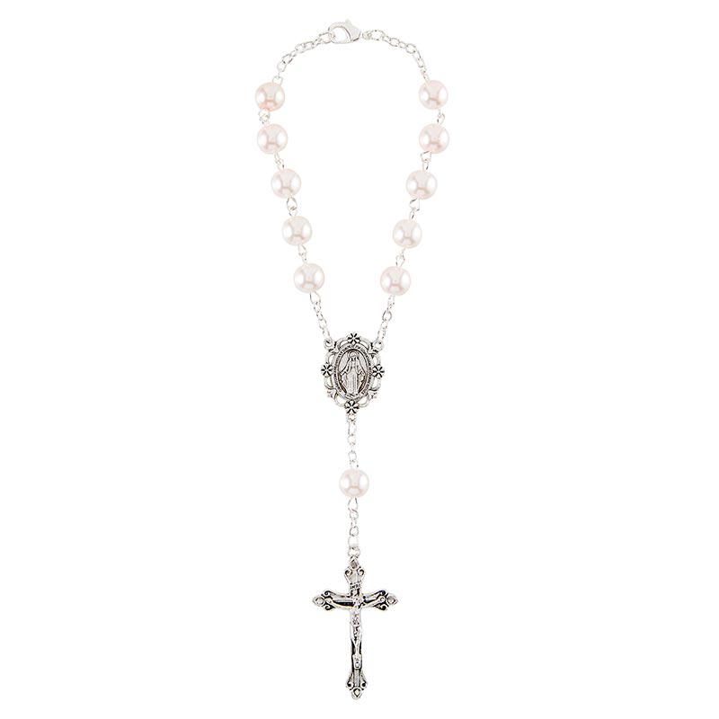 Pink Glass Pearl Auto Rosary