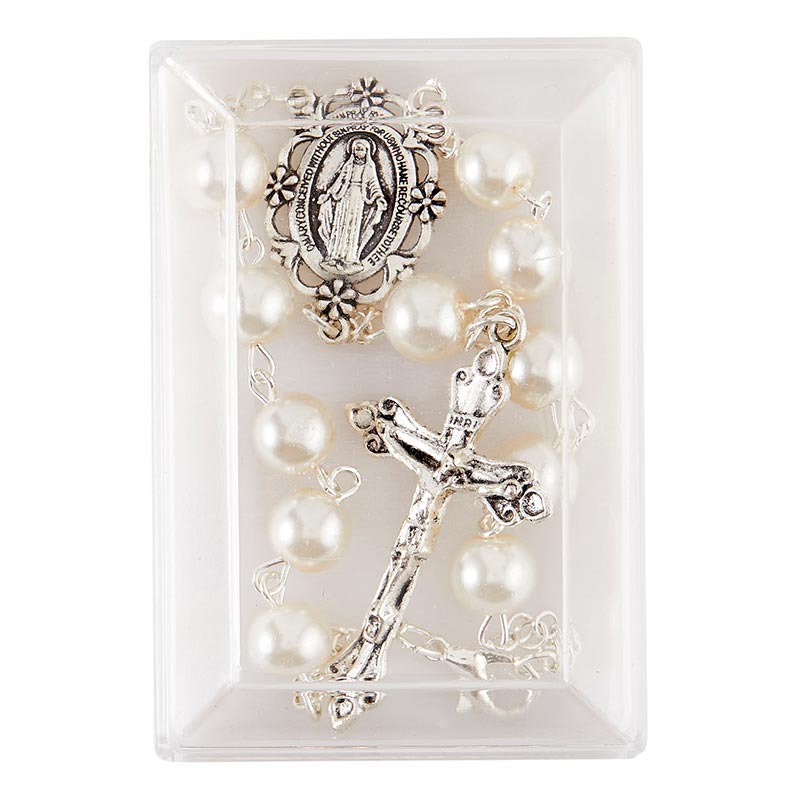Cream Glass Pearl Auto Rosary