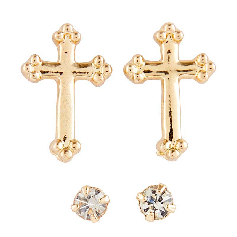 Crystal Cross Pendant and Earrings Set