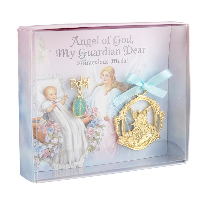 Guardian Angel Crib Medal with Blue Miraculous Pin