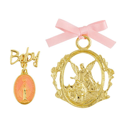 Guardian Angel Crib Medal with Pink Miraculous Pin elegant, adorable and very cheerful collection is gift boxed for gifting on the infants special day. 