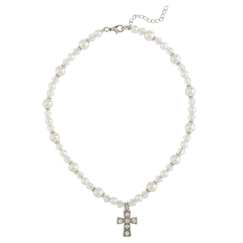 First Communion Rhinestone Pearl Necklace