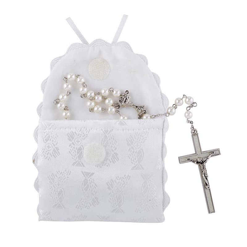 First Communion Chalice Brocade Rosary Case w/ Snap Closure